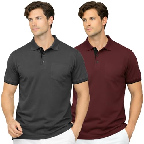 Image of Men's Premium Cotton Pique Polo T-Shirt, Classic Fit Short Sleeve Casual Summer Shirt, Soft & Breathable Fashion Polo