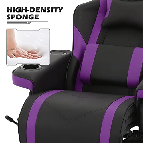 Monibloom Gaming Chair With 5 Modes Massage Adjustable Lumbar Support And Headrest, Expandable Footrest Comfortable Gamer Recliner Chair Living Room Theater Seating With Iron Base Load 300Lbs, Purple #TOP6