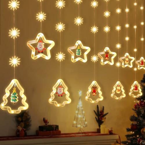 Luces de Decoración de Navidad, Guirnaldas Luminosas Cortina Luces con Control Remoto 8 Modos, Cortina de Luces de Navidadpara Casa Ventana Pared Boda Fiesta Navideña Decoración