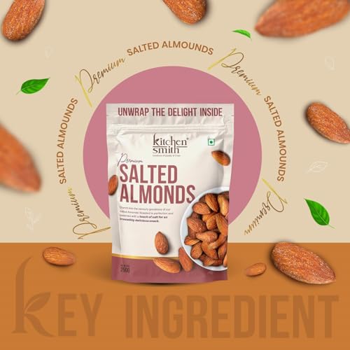 Image of KitchenSmith Jumbo Salted Almond - Pack of 2 (250gm Each) | Badam Giri, Naturally Sourced Crunchy Badaam & High In Antioxidant | Naturally Sweet And Tasty