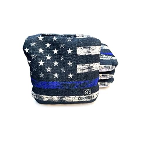 SC Cornhole Games Professional Cornhole Bags (Set of 4)- Slide/Stick Pro Series Corn Hole Bags (Thin Blue Line) Cover