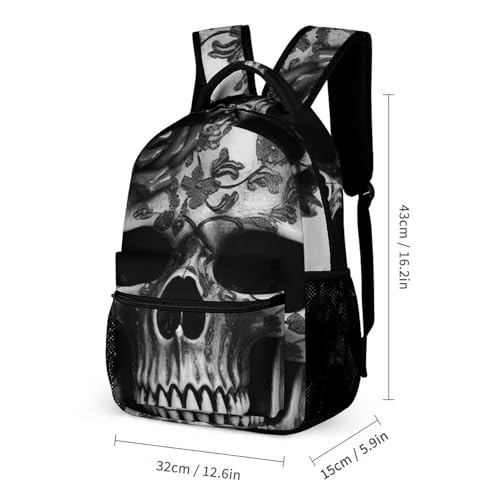 Black Skull Rose Backpack for Travel, Ultra Durable Small Bookbag Lightweight Daypack for Women Men2