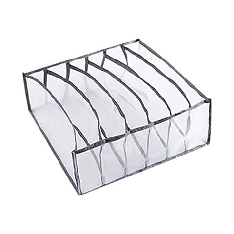 Underwear Organizer & 6/7/11-Grid Bra Box & Foldable Storage Boxes & Breathable Nylon Mesh & Drawer Closet Divider for Storing Underwear, Bra, Socks, Ties in Home and Dormitory (6 Cells Gray) Cover