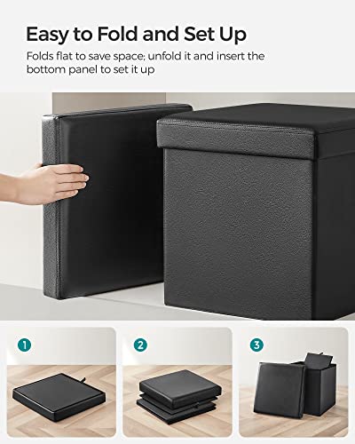 Image of SONGMICS 15 inch x 15 inch x 15 inch Storage Ottoman Cube /Footrest Stool /Coffee Table /Puppy Step, Holds Up to 660lbs, Faux Leather,Black ULSF101, 15 inch