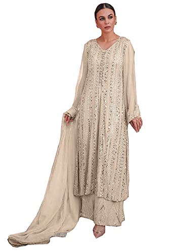VISARGFASHION straight Plazzo Style salwar kameez for woman ALKARAM 1255 (44, Off White)