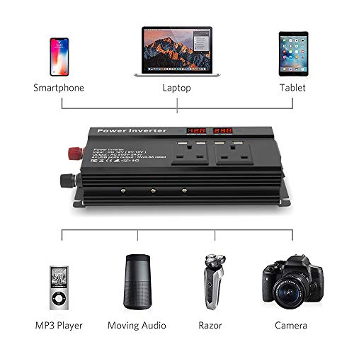 Cantonape Power Inverter 2000W (peak) DC 12V to 230V 240V AC Car Converter 12V Inverter with 12v Cigarette Lighter with 4.8A 4 USB 3 UK Sockets Car Adapter With LCD Display, 800W car inverter - Image 6