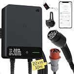 dé Wallbox 22kW [10m, 6-32A, Trifase] Colonnina Ricarica Auto Elettrica con APP e RFID e Supporto, EV Stazione di Ricaric con RCD Tipo B e Protezione IP54, per BEV/PHEV, Nero