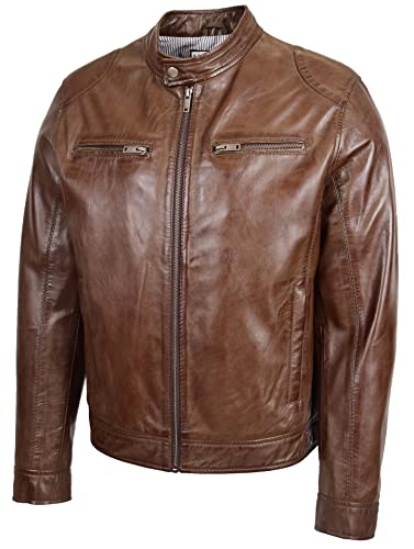 Mens Real Soft Leather Biker Jacket Cafe Racer Style Milton4