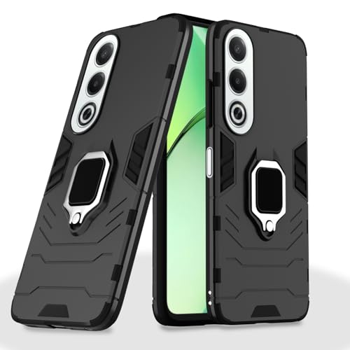 Image of Pikkme Back Cover for Oppo K12x 5G | 360 Protection Case | Ring Holder Stand D5 Tough Armor Bumper Case (Black)