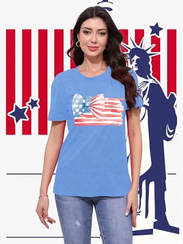 Women American Flag Patriotic T-Shirts Cute USA Bow Flag Shirts Happy 4th of July Tee Tops2