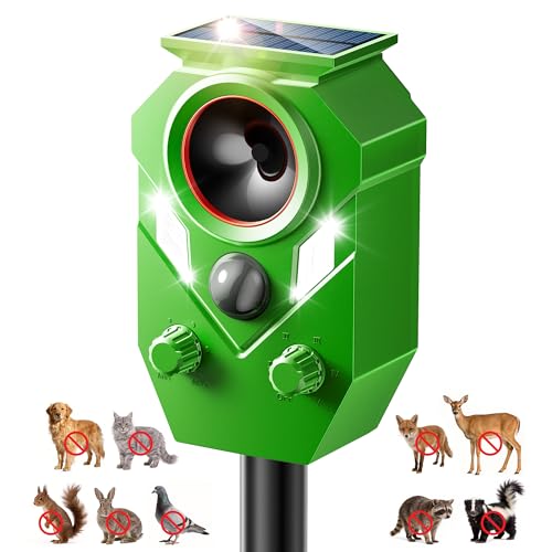 Solar Ultrasonic Animal Repellent, 1 Pack Deer Repellent Device Outdoor, IP65 Waterproof Cat Repeller with RIP Sensor, Effective Deterrent Dogs, Raccoons, Skunks, Squirrels, Rabbits - Light Green