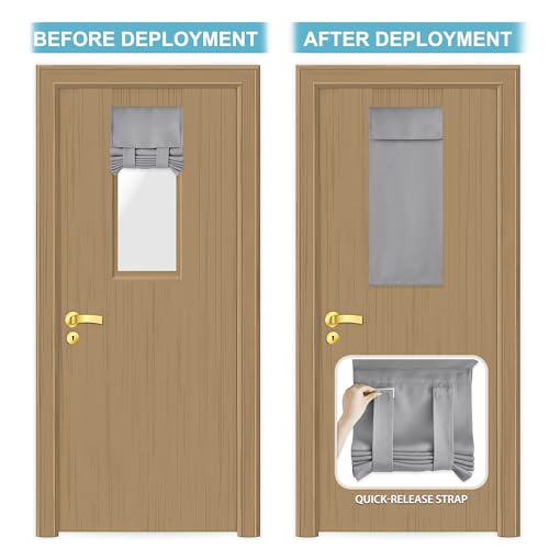 Image of RYB HOME Classroom Door Window Cover, Blackout Shades for Classroom Windows and Doors Cover Lockdown Shades, Room Darkening Design Blocks Views, W 12 x L 30, 1 Panel, Sliver Grey