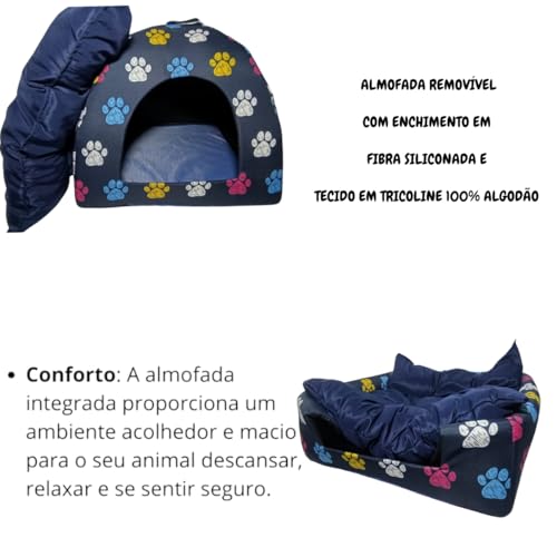 Cama Pet 2x1 Casinha Cabana Toca Iglu Pata Colorida