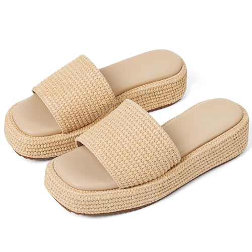 Image of EQAUDES Platform Sandals Women Slip on Espadrille Wedges Slides Bohemia Sandals Flatform Open Toe Beach Sandals