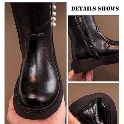 Girls Knee High Boots Leather Tall Winter Riding Boots with Back Zipper Faux Fur Ball Decorations Comfortable Round Toe Fashion Combat Boots for Little Kid/Big Kid3