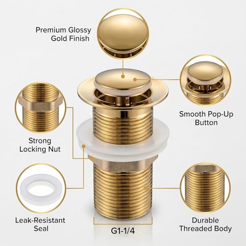 Image of InArt Waste Coupling for Wash Basin /Pure SS 5 inch Drain Out let System Full Thread Half-Cap Pop up Coupling for Wash Basin Accessories (Gold - Pack of 1)
