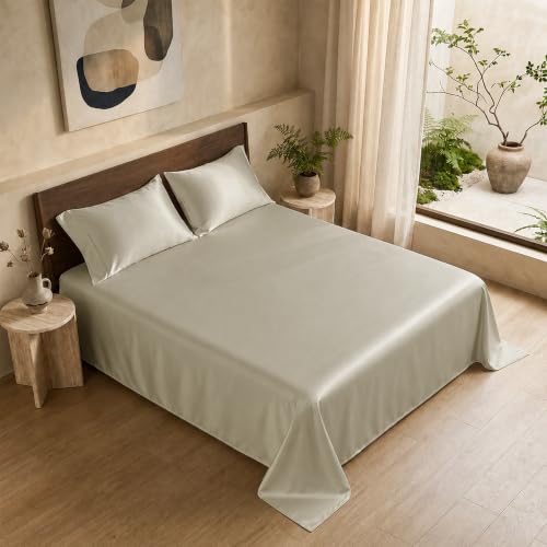 Image of HOMEMONDE 100% Bamboo King Size Flat Bedsheet with 2 Pillow Covers | 300 TC Luxury Cooling Bed Sheet | Ultra Soft, Breathable & Moisture Wicking | (Taupe, 108x108 Inches)