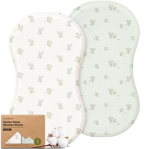Image of 2pk Organic Bassinet Sheets, Compatible with Halo Bassinest (Elly) | 100% Cotton Bassinet Sheets for Boys, Girls, 30x18 Hourglass Baby Bassinet Mattress Sheets, Soft Breathable Sleeper Cover