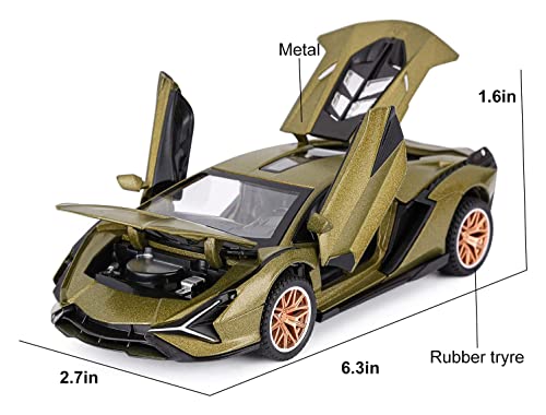 Image of DEUSON ECOM Alloy Metal Pull Back Lamborgini Diecast Car 1:32 Miletry Metal Die Cast Pullback Toy Car With Openable Doors & Light, Music Boys Gifts Toys For Kids,Multicolor