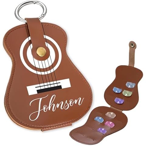 xrlsg Personalized Guitar Picks Holder Custom Leather Guitar Picks Case Keychain with 18 Slots Storage Gifts for Guitarist Musician Birthday Christmas Cover