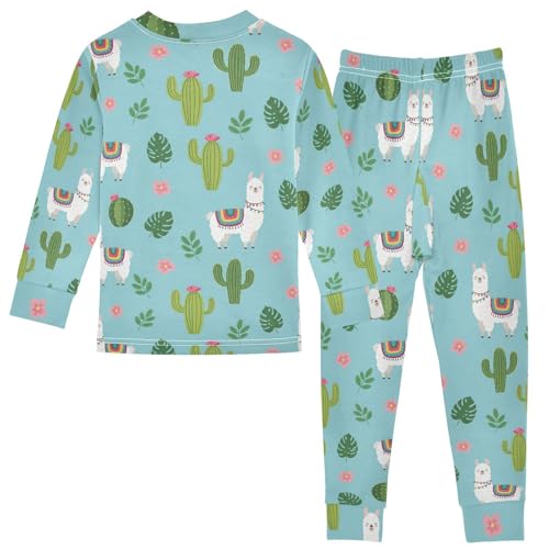 Pajama Sets Long Sleeve Alpaca Cactus Flower Leaves Soft Comfy Sleepwear 2 Piece PJS 3-8T3
