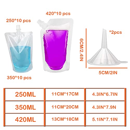 Drankzakken voor festivals, drankzakken, sapzak, 30 stuks, opvouwbare drinkzakken met 2 trechters, lekvrije waterzakken voor festivals, camping en outdoor, 250 ml, 350 ml, 420 ml - Image 3