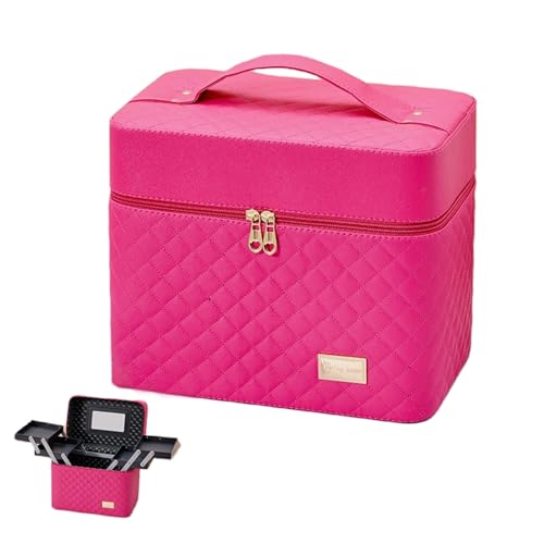 xixining メイクボックス コスメボックス 化粧品収納ボックス メイク収納 コスメ収納 鏡付き 大容量 プロ仕様 化粧道具 整理整頓 自由調整できる 機能的 化粧ポーチ 仕切り 小物入れ 収納力 旅行 携帯便利 (ローズレッド,四階 L)