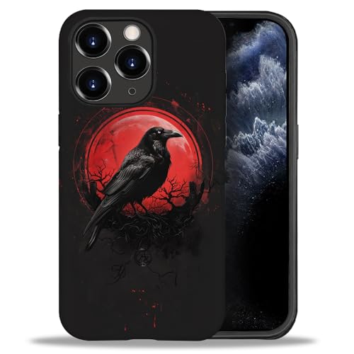 yicomon Compatible with iPhone 11 Pro Case，Red Moon Crow Pattern Print Phone Case Durable Fashion Funny Liquid Silicone Case Soft Anti-Scratch Shockproof Protective Cover