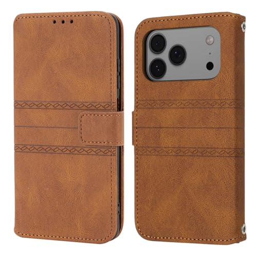 Étui en cuir iPhone 16 marron au design raffiné à rabat