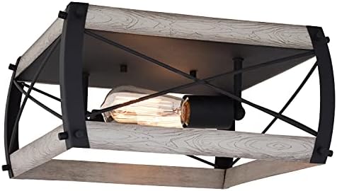 Montclare Black and White Ash Wood Finish Farmhouse Cage Flush Mount Ceiling Light Fixture