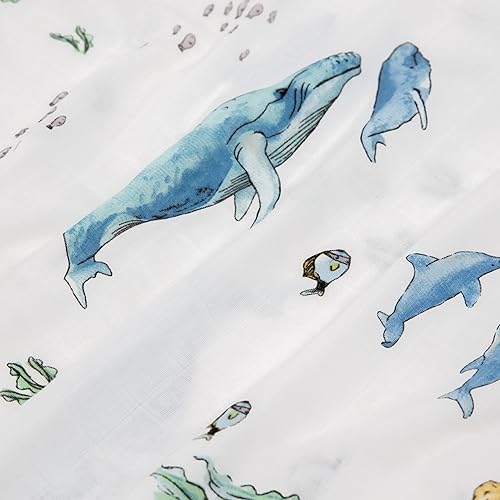 Image of Little Unicorn Standard Pillowcase 2 Pack | Super Soft & Breathable Muslin Fabric | Snug Envelope Closure | for Crib and Toddler Bed (Whales)