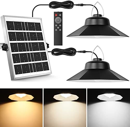 ONELEJA Solar Pendant Lights Outdoor Indoor, Upgraded Motion Sensor Solar Shed Light with Remote Control 5 Lighting Modes 1200LM IP65 Waterproof Dimmable lamp for Garage Gazebo House Barn (Daul Lamp)