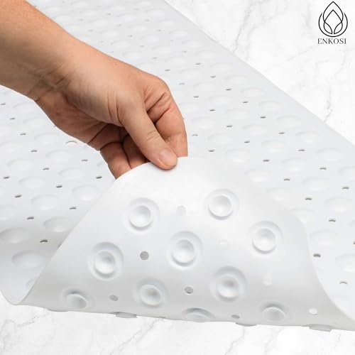 Image of ENKOSI Bath Mat - Large Non Slip Bathtub & Shower Mat - Extra Long 40 X 16 Inch Bathroom Mats for Tub Nonslip Anti Slip Bathmats (40X16 White 1-Pack)