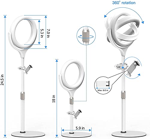 Ringlicht mit Stativ Handy Laptop,Evershop 8" LED Selfie Ringleuchte Ringlampe Tisch Videokonferenz Leuchte Lichtring Schreibtisch mit Handystativhalter für Webcam Kamera Schminken Zoom Meeting Video – Bild 7