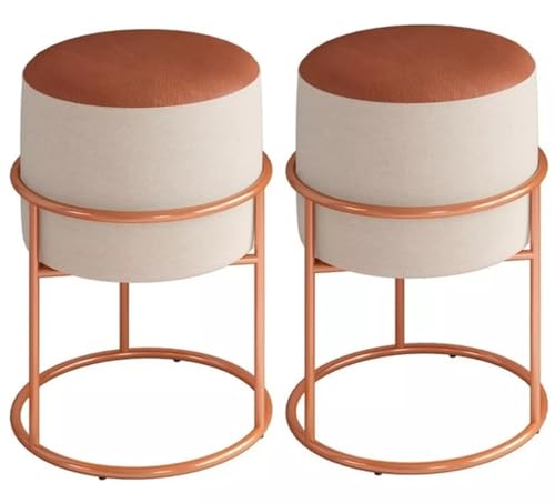 Kit 2 Puff Banqueta Iron Em Couro E Linho Decorativo Argola Pés De Ferro Aço Carbono