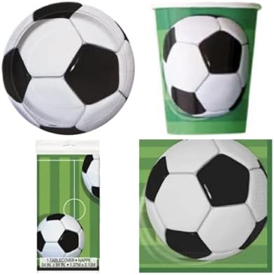 Unique Party 27307 3D Soccer Ball Cups and Plates | 16 Pcs