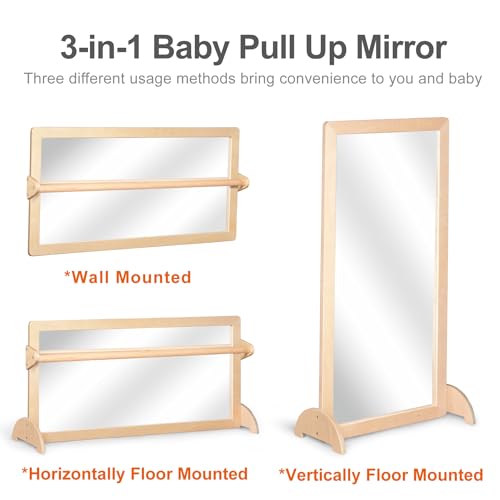 image for KRAND 3-Position Montessori Wood Frame Non-Shatter Safety Pull Up Bar 