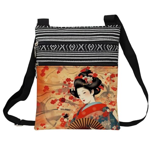 LiuenMgg Japanese Geisha Crossbody Bag with Ethnic Pattern