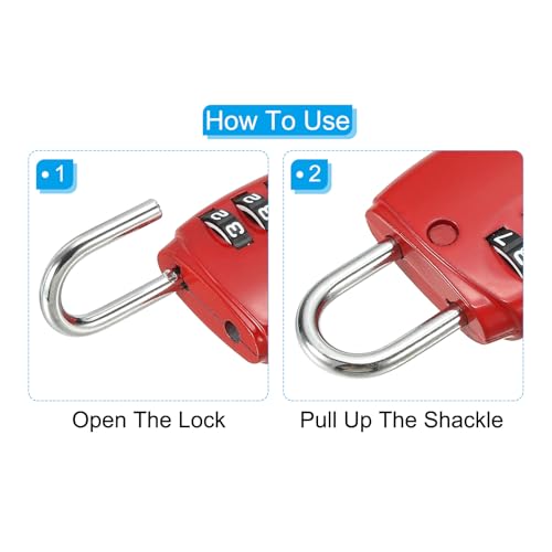 Image of PATIKIL Security Steel Cable with 3 Digit Combination Lock, 1.6Ft /0.5M Coated Safety Wire Rope Double Loop Padlock for Outdoor Travel Luggage, Red