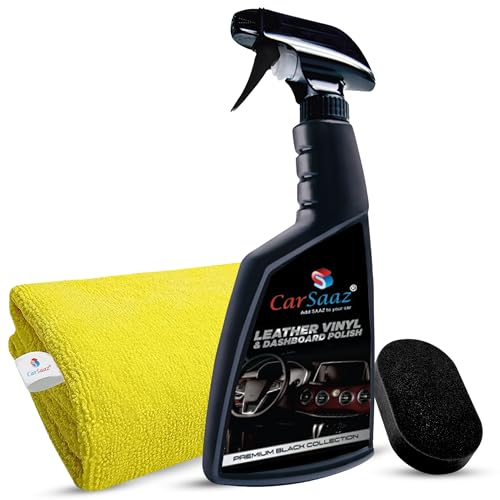 Image of CAR SAAZ Car Dashboard Polish 380 ML with Microfiber Cloth | Car Interior Dashboard, Leather & Vinyl Polish | Polish for Car Interior, Seats Covers, Door Panels and More