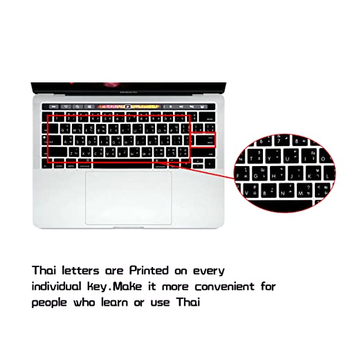 Hrh Thai Language Silicone Keyboard Cover Compatible For Macbook Pro With Touch Bar 13 Inch And 15 Inch (A2159/A1989/A1706,A1990/A1707) 2019 2018 2016 2017 Release Usa Version,Black #TOP2