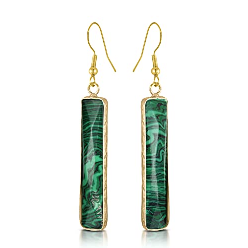 AeraVida Beautiful Green Rectangular Malachite Gold-Plated Silver Dangle Earrings | Bohemian Inspired Earrings for Women Accessories | Classy Modern Bohemian Earrings2