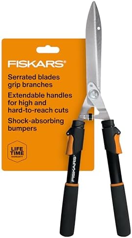 Fiskars Power-Lever Extendable Hedge Shears, Self-Sharpening Serr...