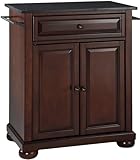 Crosley Furniture Alexandria Granite Top Small Portable Rolling Kitchen Island Storage Cart, Microwave Stand, Mahogany