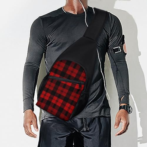 Bolso de hombro rojo y negro tipo sling para viaje y senderismo miniatura 7