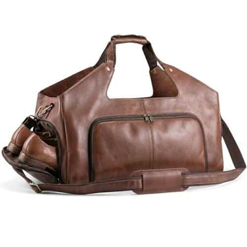 Handmade World Full-Grain Leather Weekender Bag for Men 'Leather Wanderer' Small Weekend Carry-On...