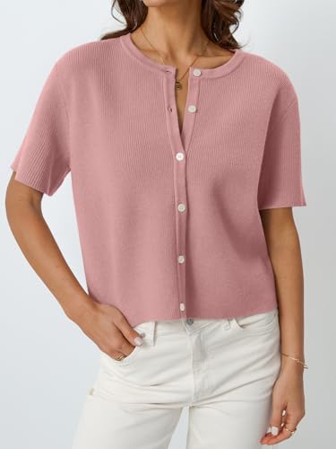 Image of LILLUSORY Short Sleeve Cardigan Sweaters for Women | Cropped Button Up, Summer 2026 Outfits, Y2K Fashion, Lightweight Knit, Versatile layering for work, casual & going out