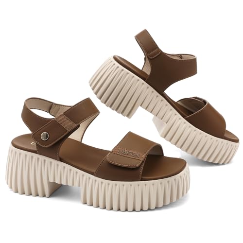 Image of UBFEN Womens Platform Sandals Chunky Wedge Heel Comfortable Arch Support | Lightweight Block Heel, Adjustable Straps, Soft Cushioned Footbed for Dressy, Casual, and Summer Wear
