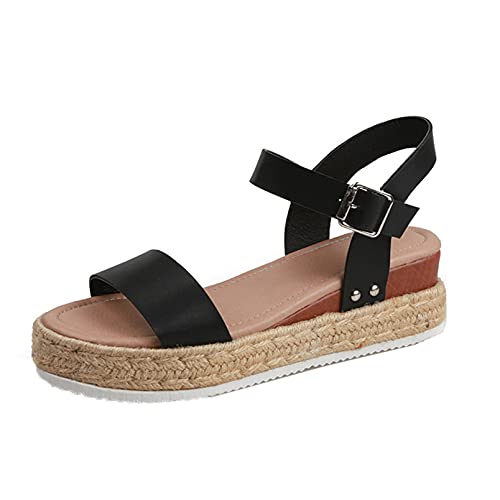 Damen Espadrille Sandalen Klassische einfarbige Slingback Knöchelriemen Schnalle Peep-Toe Seil Sohle rutschfeste Plateauschuhe Cover