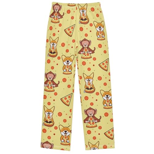 Boy's Pants Animal Eat Pizza Jogger Pants Elastic Waist Long Bottoms Trousers with Pockets 6-14 Years